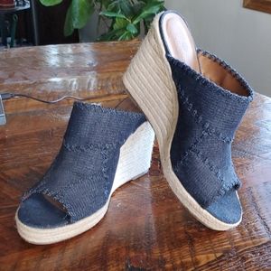 Ruff Hewn patchwork denim and jute platform wedge